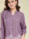 Women Regular Fit Embroidered Mandarin Collar Casual Shirt - Image 2