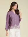 Women Regular Fit Embroidered Mandarin Collar Casual Shirt - Image 3